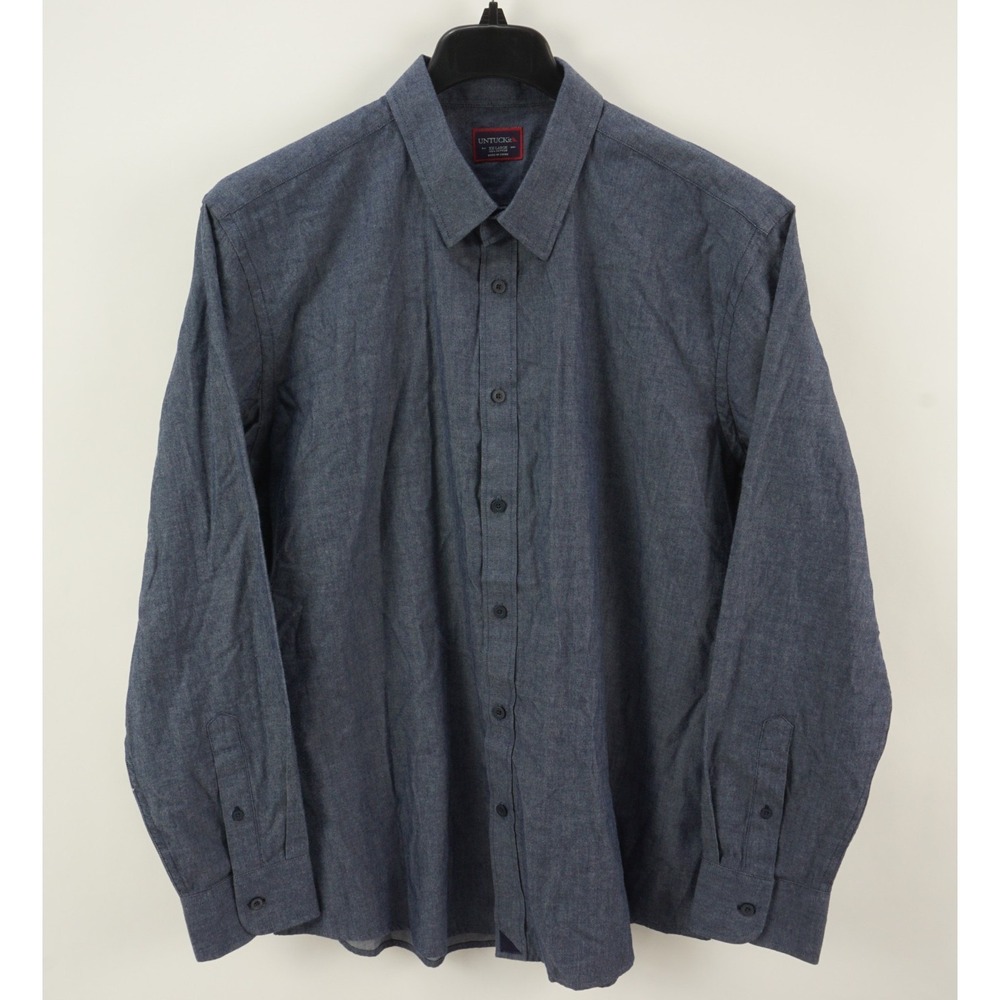 UNTUCKit Men's 2XL Long Sleeve Dark Blue Twill Flannel Cotton Button Up Shirt